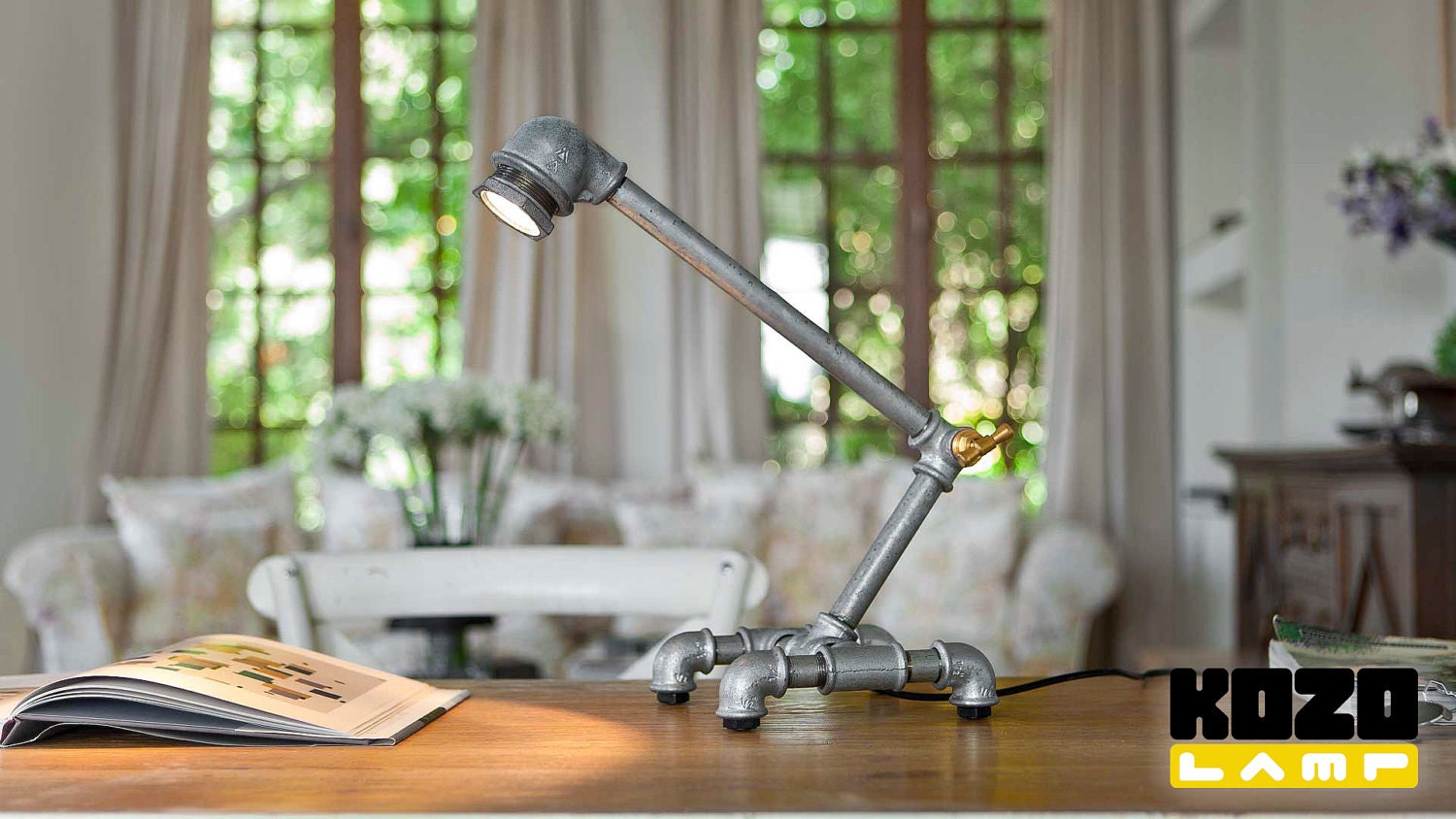 KOZO 3 iron pipe industrial chic desk lamp by Kozo Lamp