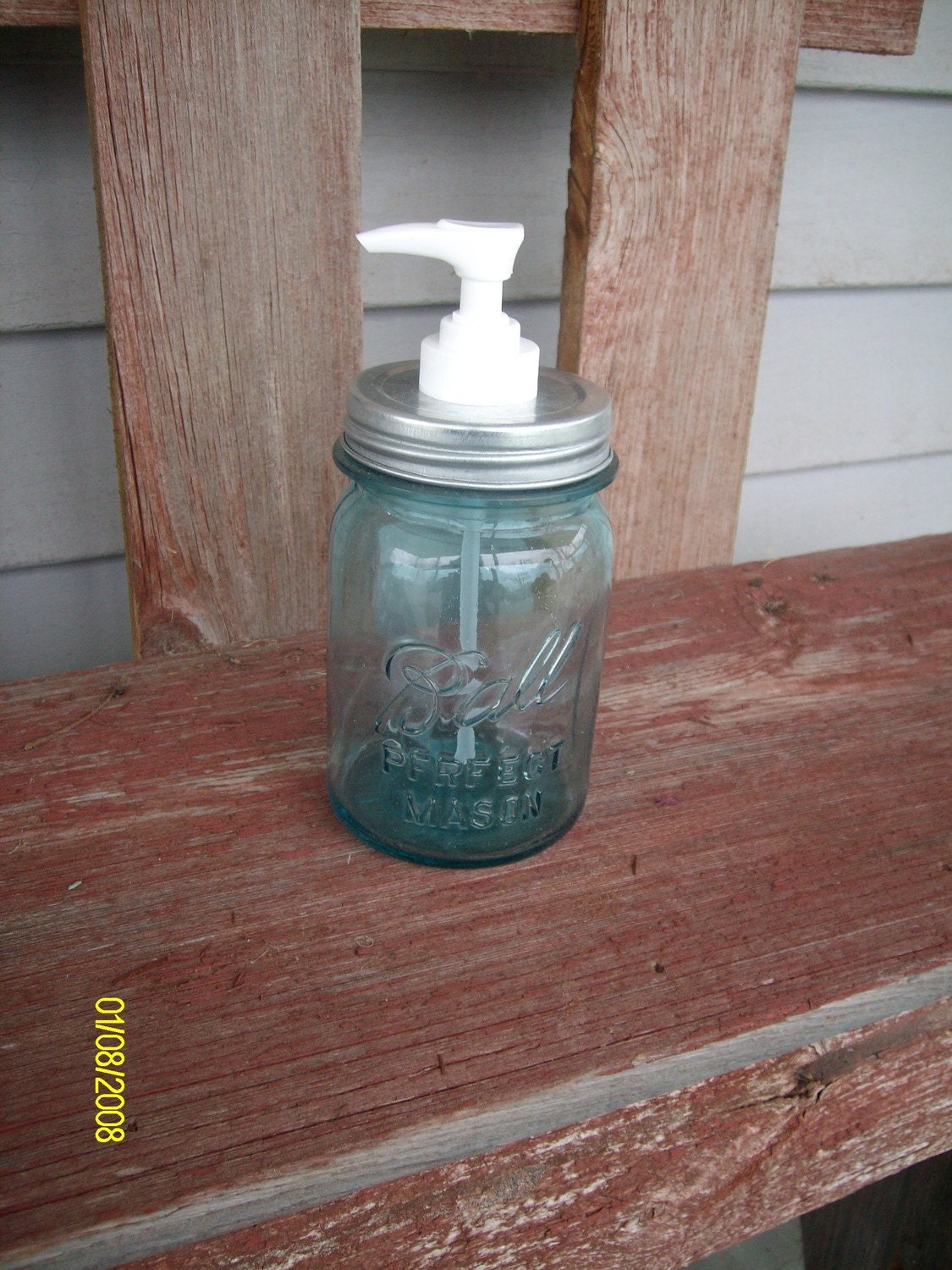 Antique Pint Turquoise Blue Ball mason jar soap dispenser