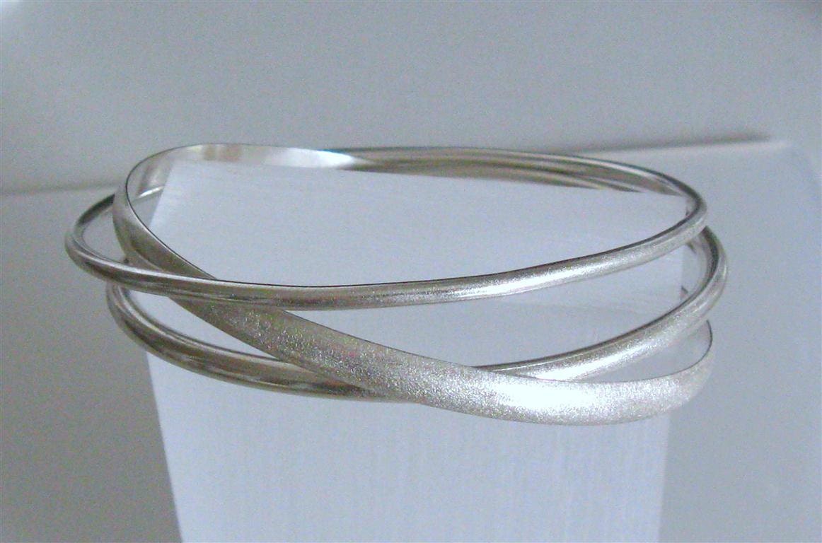 Icy Finish Sterling Silver Trio Bangles Set