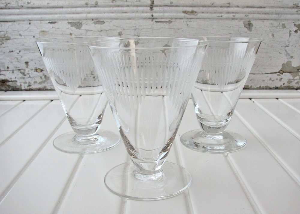Vintage Etched Juice Glasses, Set of Three