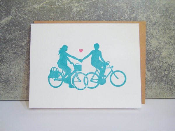 Letterpress engagement card - Bike Love Pair  - Letterpress - Valentine - Love - Bike - Greeting Card - engagement - wedding