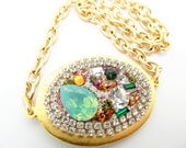 Colorful Pendant Necklace with Swarovski Crystals and Gold Chain, Free Shipping
