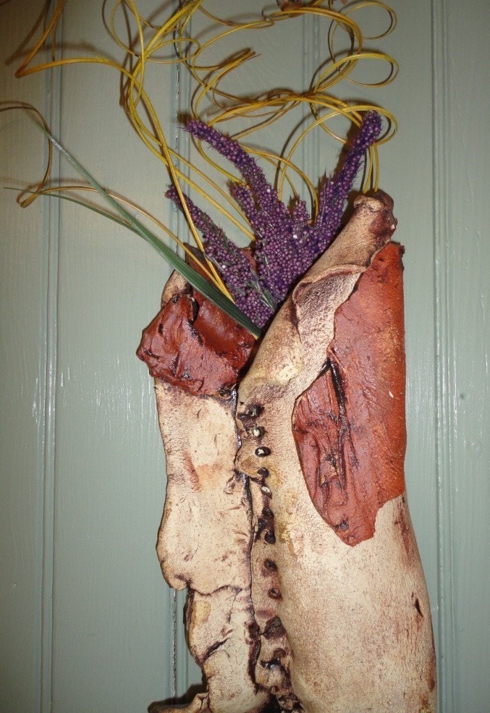 Wall Pocket Two tone rugged looking Ceramic Wall Hanging Western