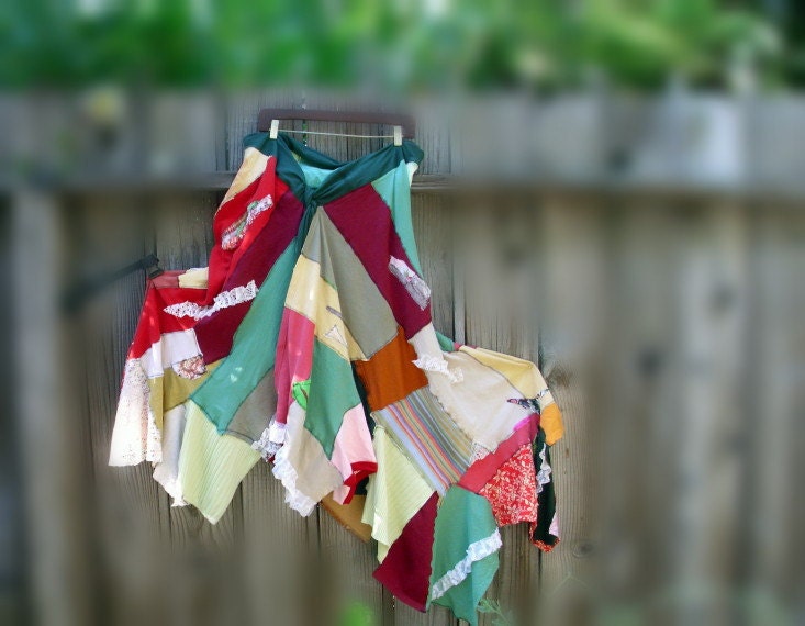 Bohemian Patchwork Wrap Skirt/ Gypsy  Shawl/ Eco Fashion Boho Tattered Dress Oversize  xSmall to 4x