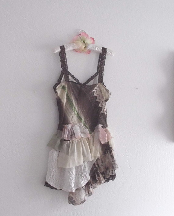 Fairy Tattered Party Dress/ Eco Fashion Funky SlipDress/ Mori Girls Boho Tunic