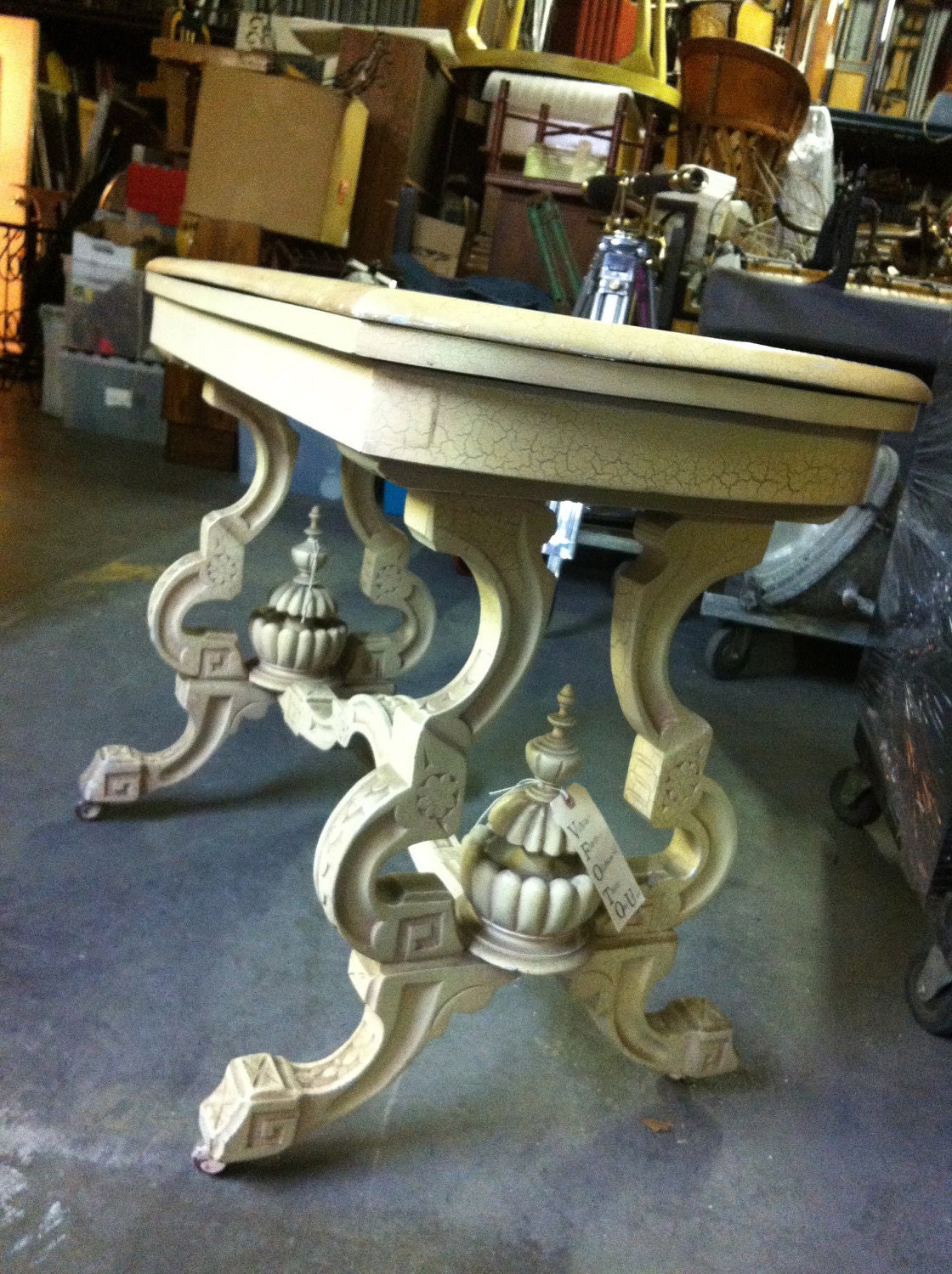 Rare French Victorian Empire Style Butter Cream Painted Lady Ornate Game or Parlor Table