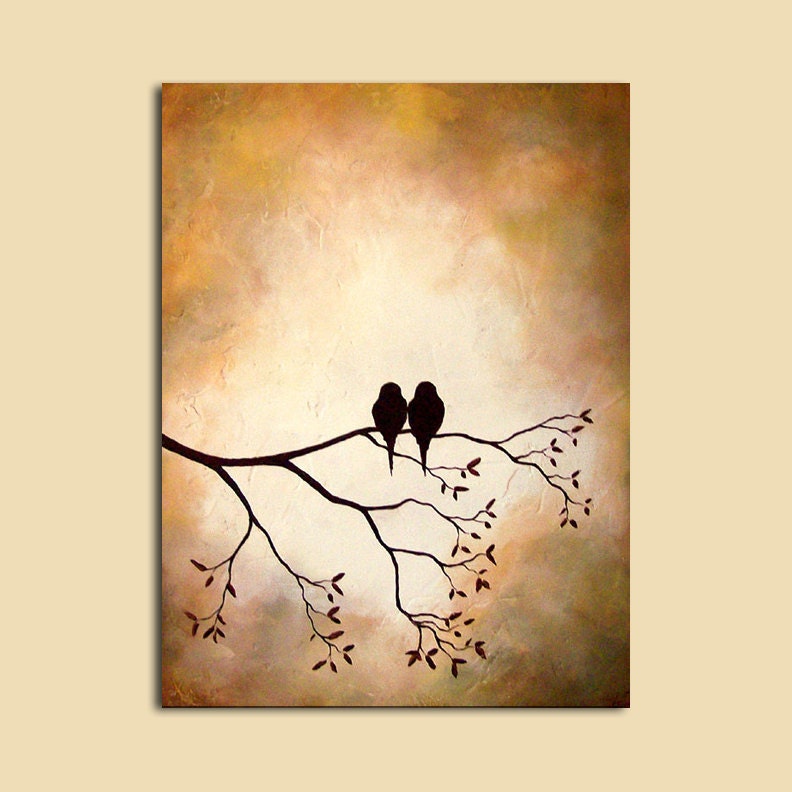 Birds in Tree Branch, Large Custom Painting, Wall Decor