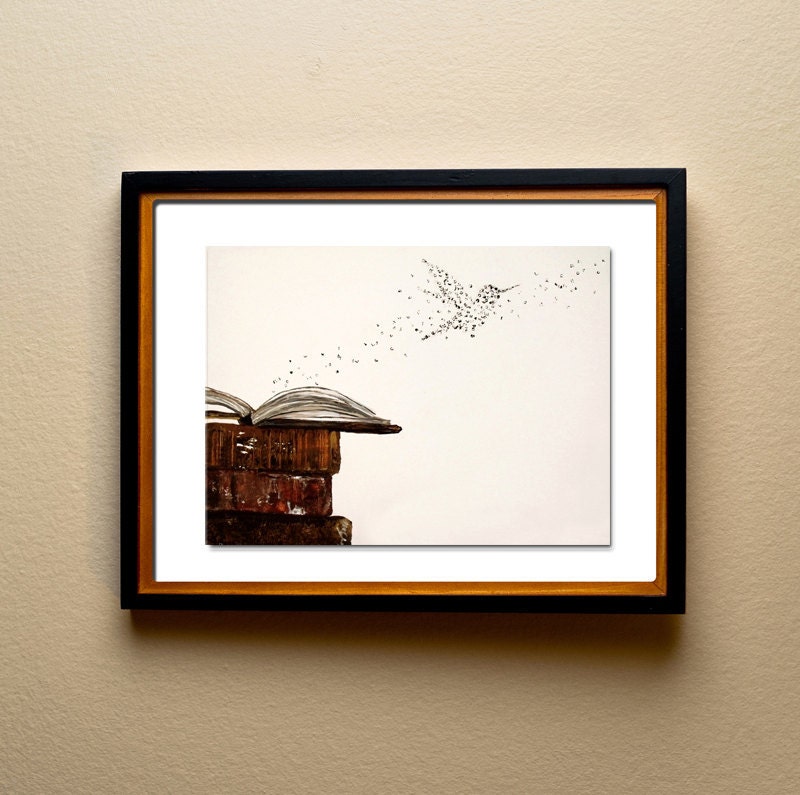 Typography Hummingbird Art Print - 8 x 10 - Typographic print - "Fly" - Perfect artwork for writer