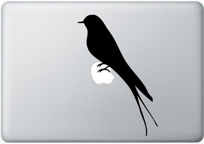 swallow Bird on an apple laptop DECAL- macbook PC computer- Gadget Art / Accessory - life size - nature  Geek Chic perfect gift