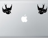 Two Swallows decal- sailor sea tattoo nautical traveler- macbook iPad computer- Gadget Art / Accessory - city urban flying perfect gift