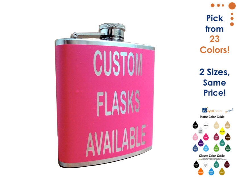 CUSTOM, Personalized Hip Flask- alcohol, liquor, booze, wedding party, bridal party, festival, concert - 6, 8 ounce oz