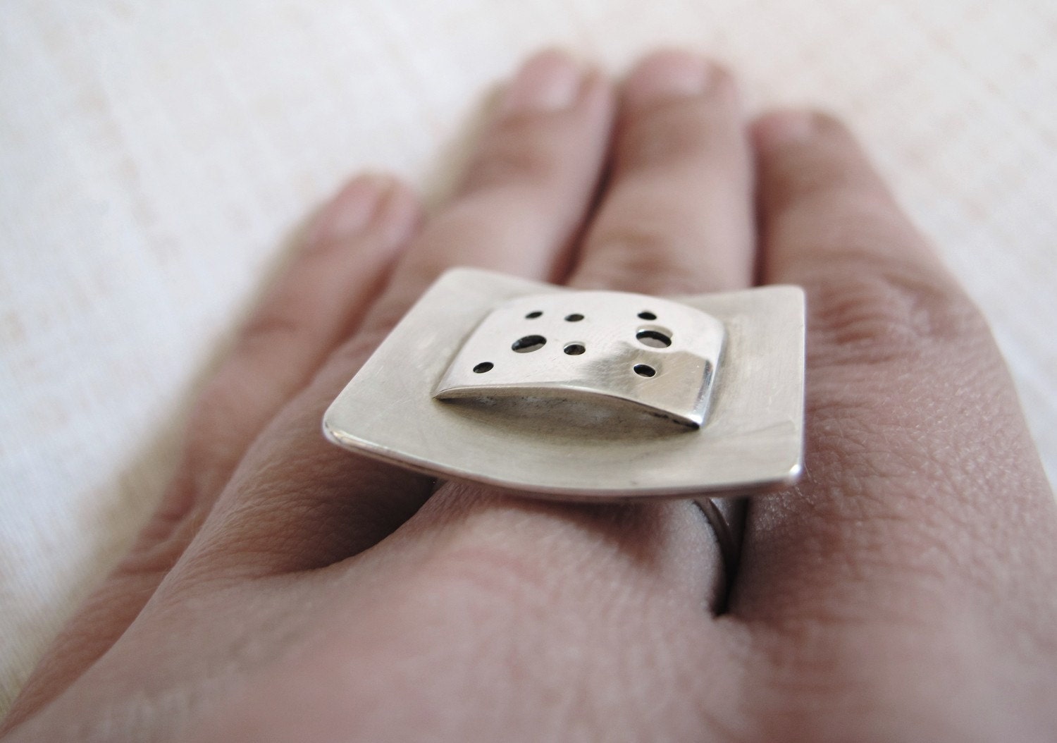 Sterling silver ring ,handmade contemporary,silversmith,modern,square, -  Summer sky