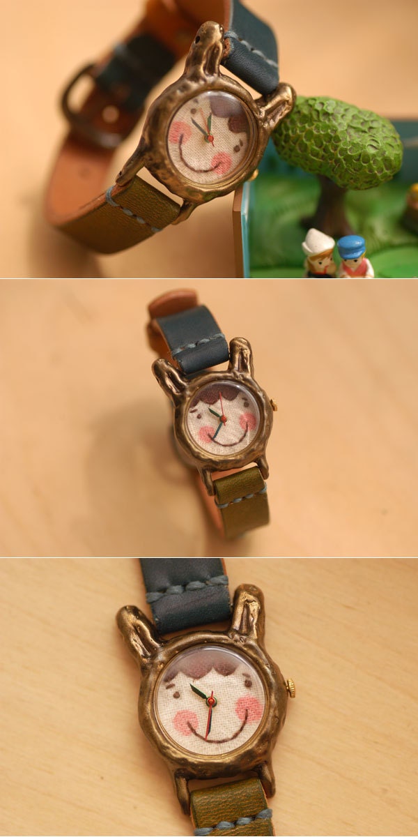 Vintage Watch. Handstitch. Leather Band ///////// Handcraft Watch ///////// A cute rabbit Popo