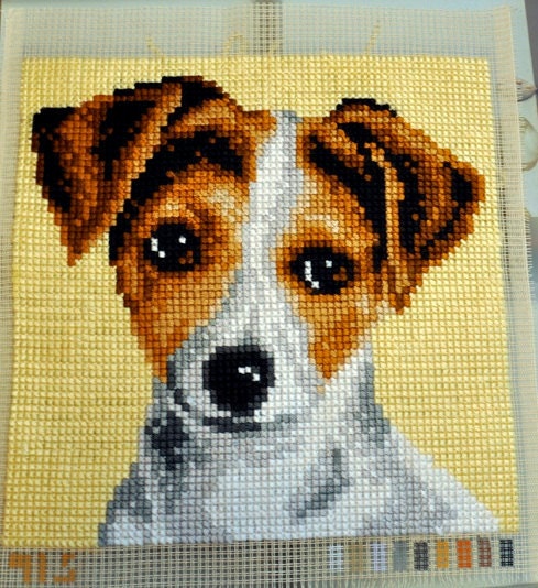 Cross Stitch Dog Portrait 15,75" x 15,75" Ready To Ship / gift / Jack Russell  / em