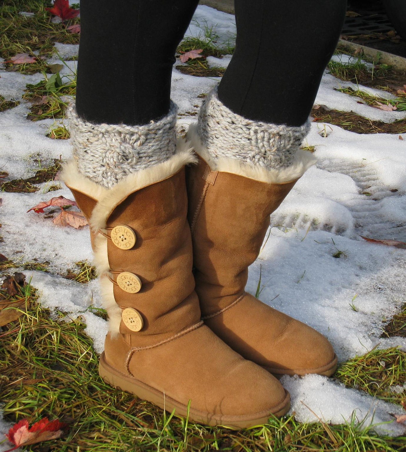 Boot Cuffs - Leg Warmers - Hand Knit - Wool Blend - Grey Marble - Gray - Choose Color - Woman - Winter - Fashion