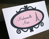Custom personalized Paris Pink Poodle place cards folded tent cards food dessert labels eiffel tower - diy printable