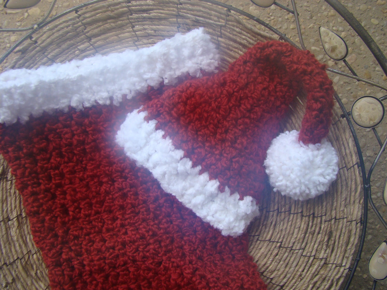 Hand-Crocheted Newborn Baby Girl/Boy Unisex Christmas Santa Hat and Cocoon Set for Christmas/Holidays
