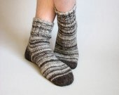 Random Striped Organic Socks - 100% Natural Hand-spun Wool Yarn - Autumn Winter Eco Clothing