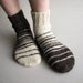 Asymmetrical Striped Hand Knitted Socks - 100% Natural Organic Wool