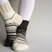 Asymmetrical Hand Knitted Socks - Striped, Woolen, Natural