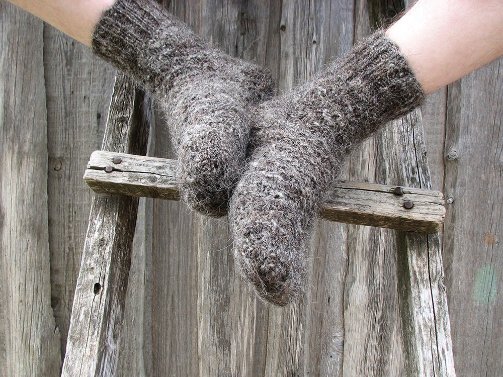 Warm Rustic Woolen Socks - Hand Knitted - 100% Natural Hand-spun Wool Yarn