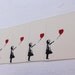 Five 5 ivory pastel envelopes, with red and black loveheart balloon girl on the front. Banksy style. cream stationary