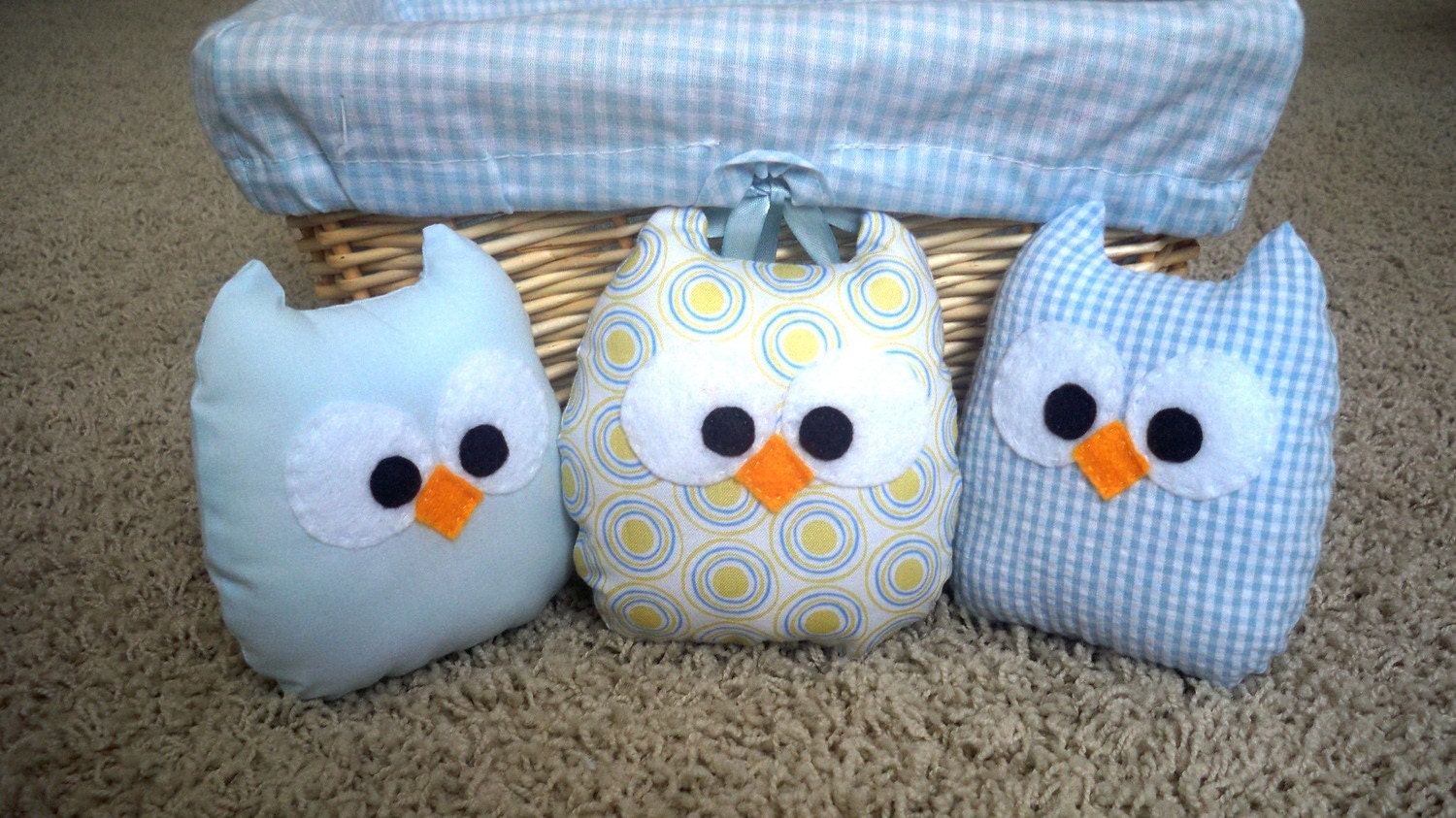 3 lovely blue and polka dots baby owls