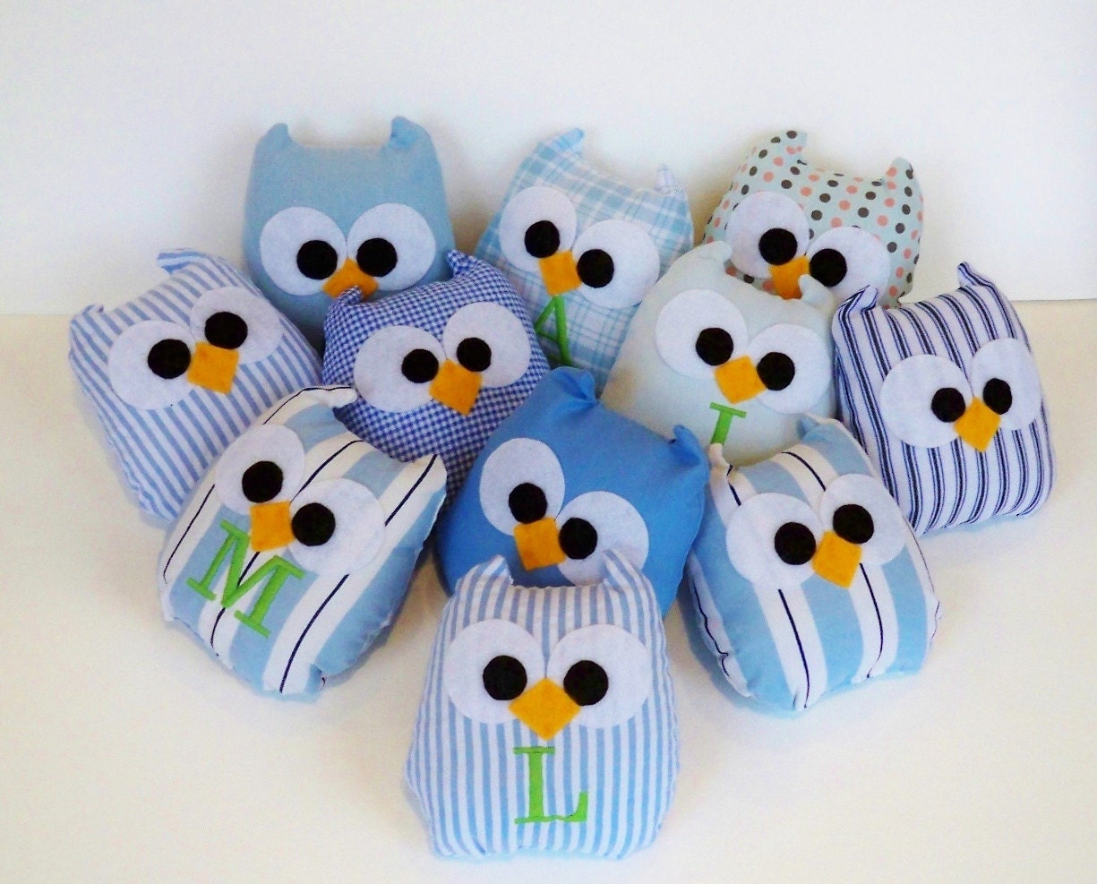 4 monogrammed lovely plush mini owls toys