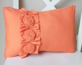 Orange Pillow with Frayed Ruffle and Three Rosettes