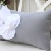 Shabby Chic Gray Pillow with Fraying White Flower and Pearl Accents