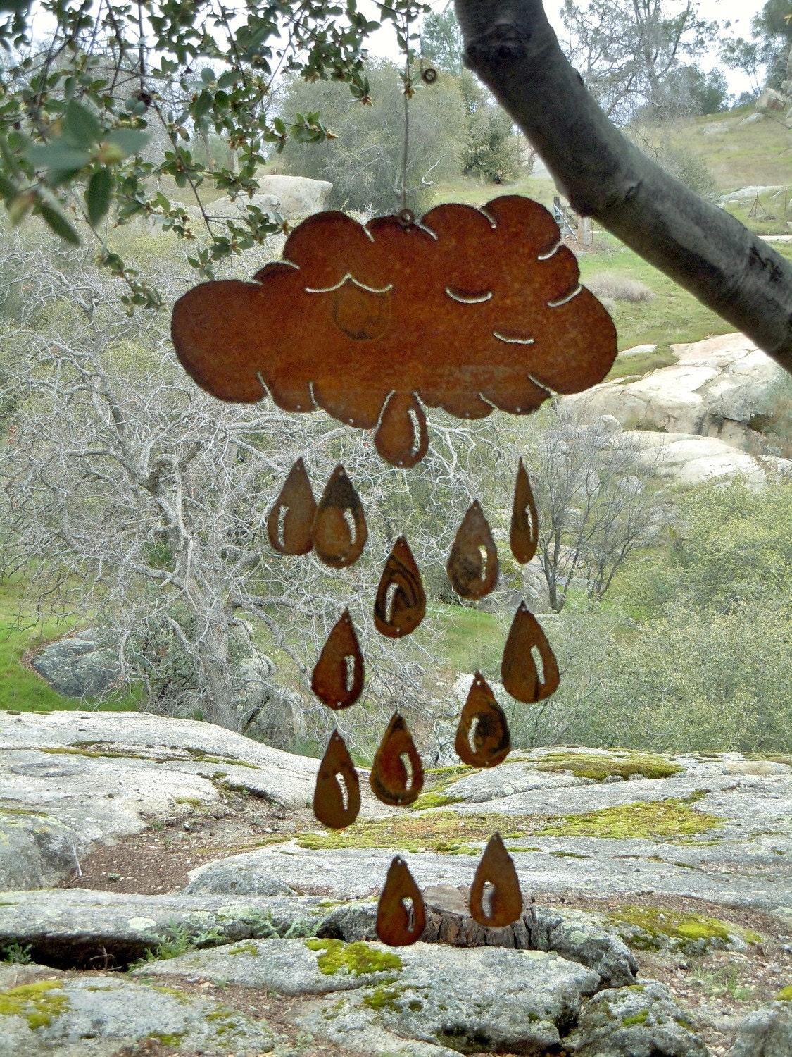 April Showers Cloud & Raindrop Rusty Metal Wind Chime