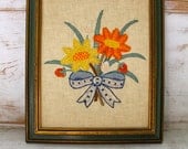 Vintage Embroidered Floral Stitch Wall Hanging