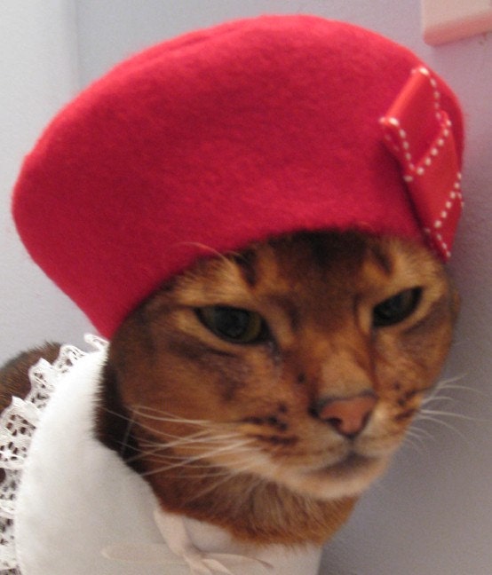 Red Beret with grosgrain ribbon bow