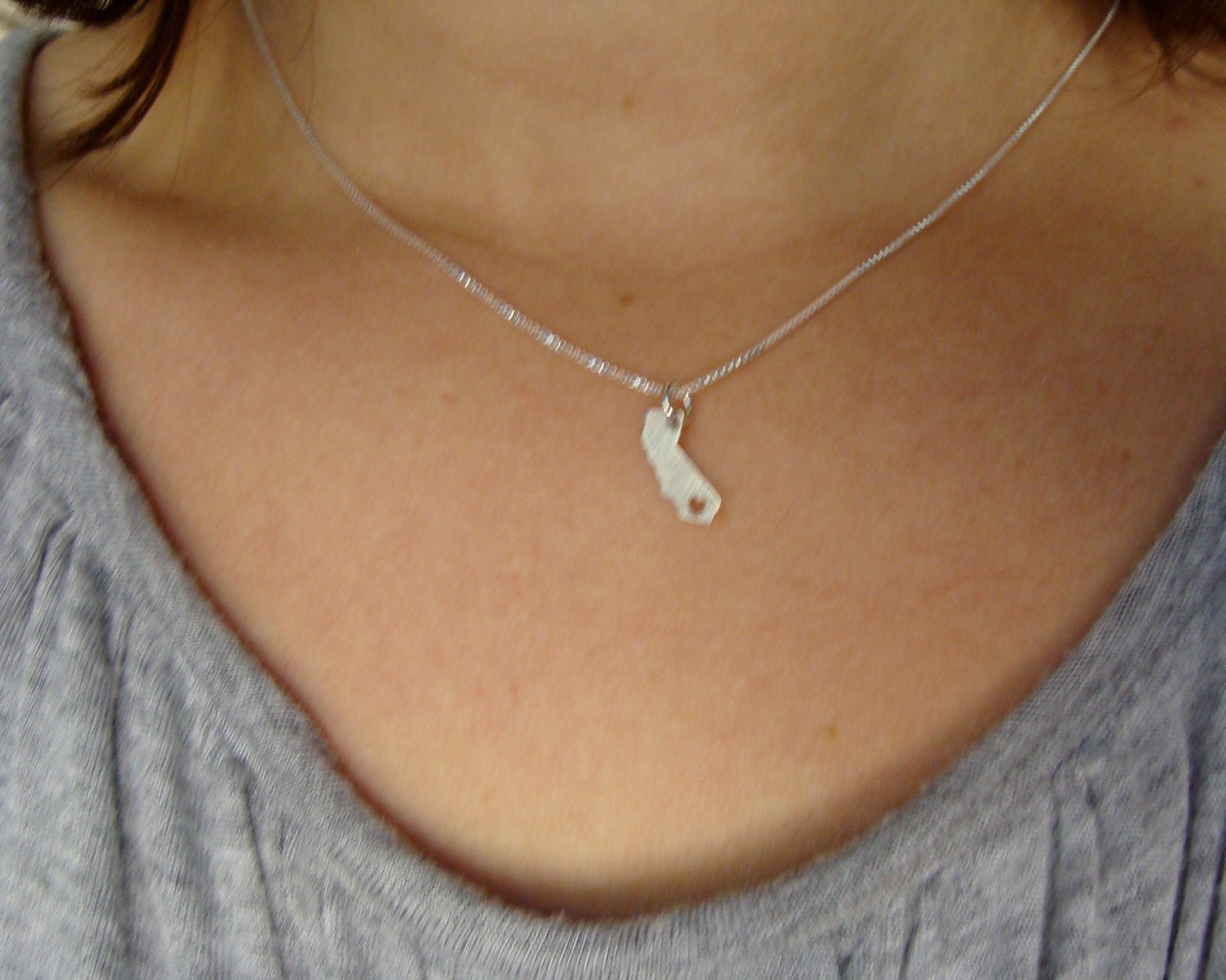 Tiny California State Necklace (sterling silver)