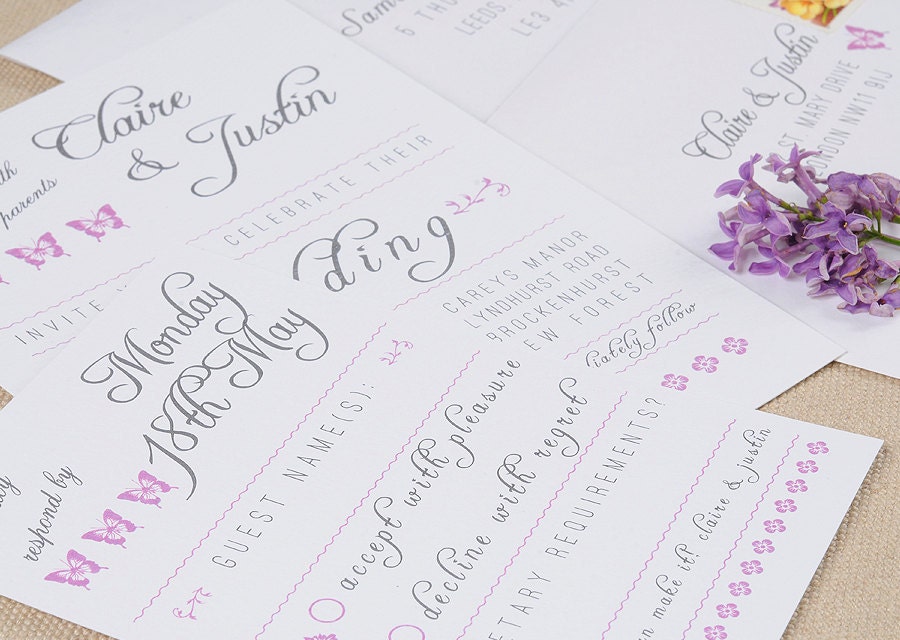 Butterfly Wedding Invitation - pink, spring, modern