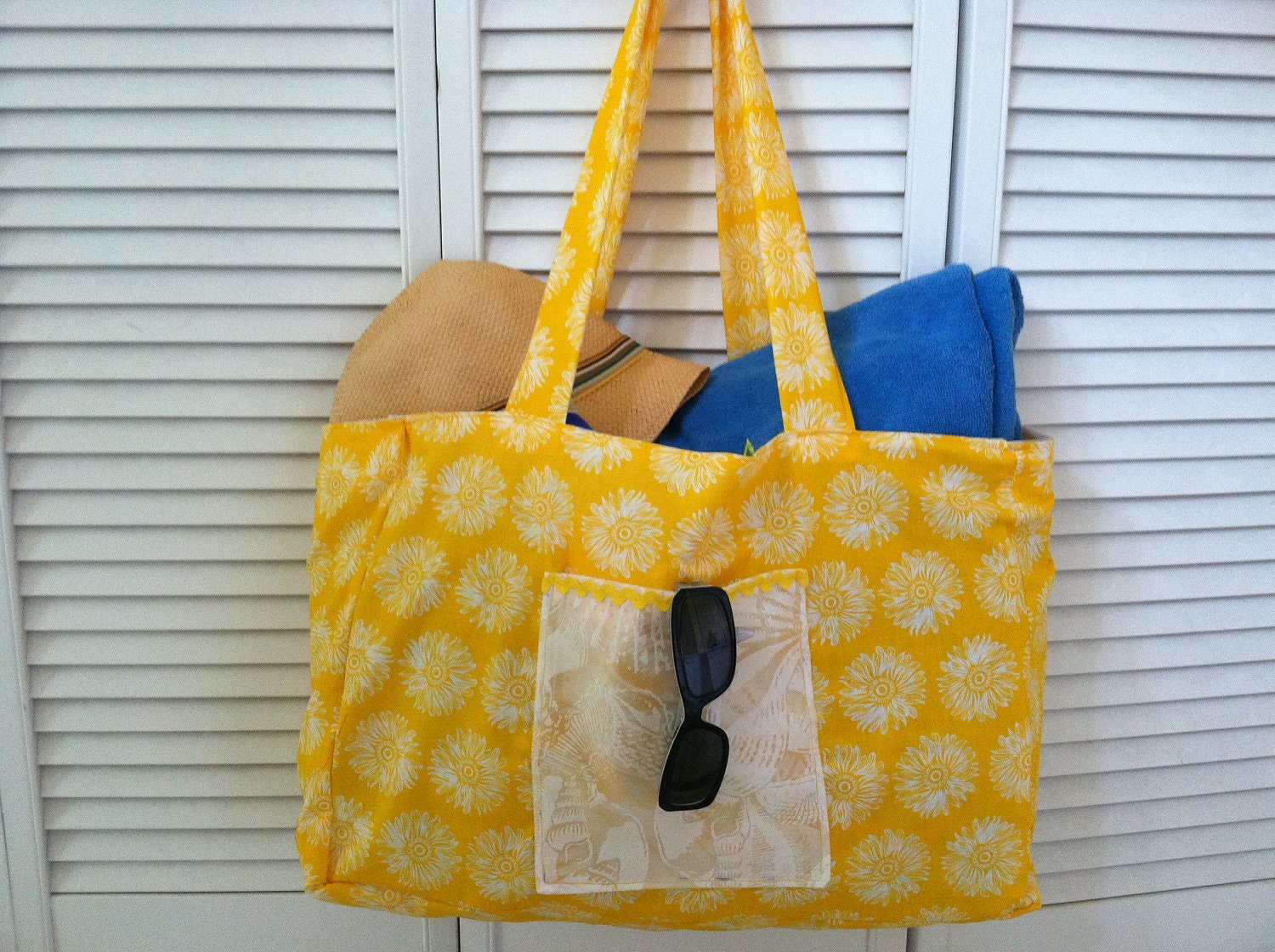 Sunflowers and Seashells Shower Curtain Beach Bag