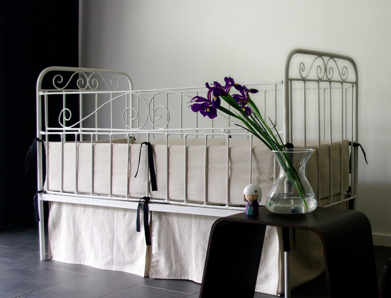 Custom Linen baby Crib Set by Lovely Home Idea (bumper COTTON pad, skirt)