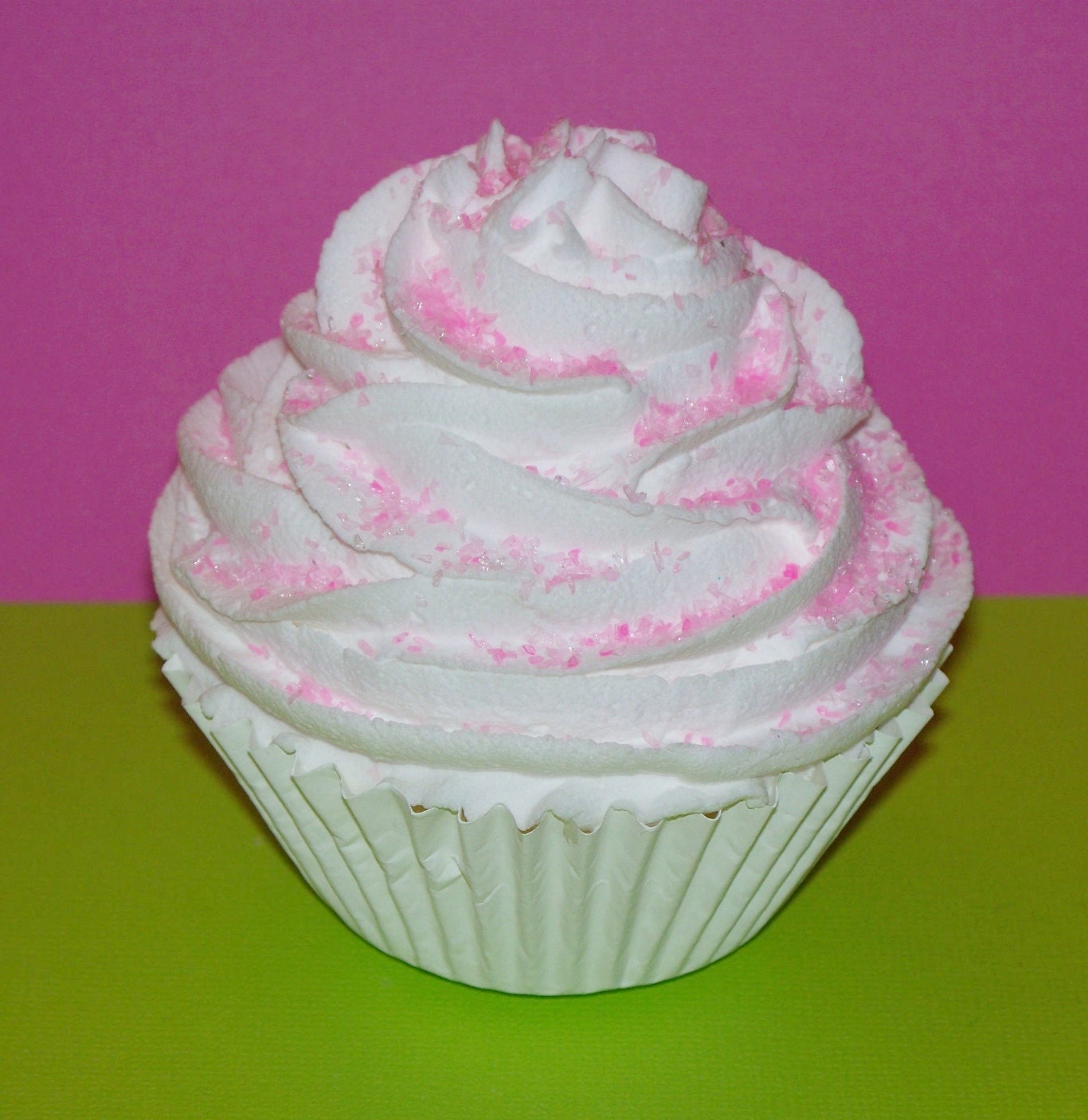 FAKE CUPCAKE White Whip Frosting, Pink Sugar Sprinkles, "Shabby Chic Cottage Decor" Photo Props, Party Display, Faux Cupcake Display