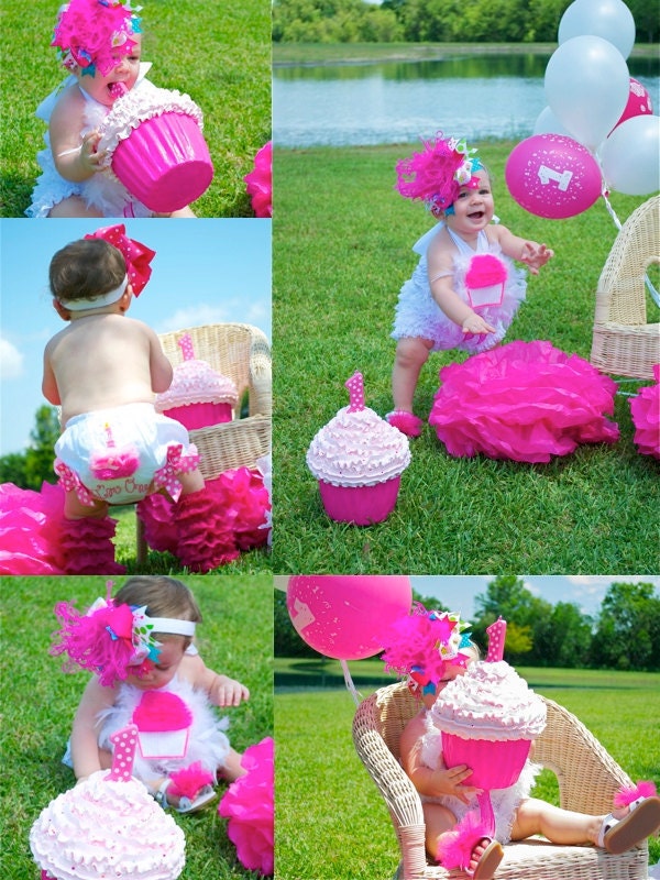 Giant Hot Pink and Pastel Pink Fake First Birthday Cupcake Number 1 One, Photo Prop, Birthday Party Centerpiece, Keepsake