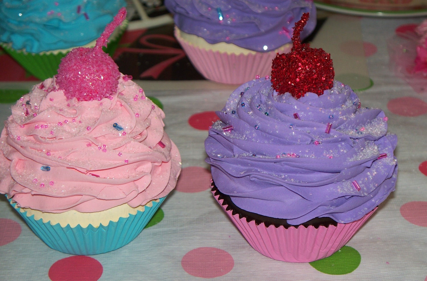 Choose Color and Flavor of One Standard size Fake Cupcake great for Birthday Photo Props and Party Decorations