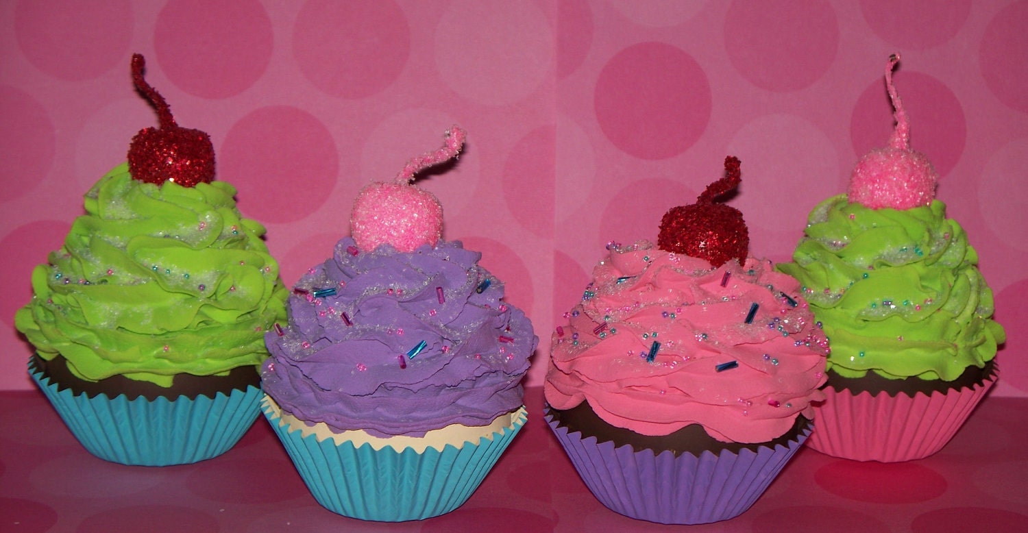 Choose Color and Flavor of One Standard size Fake Cupcake great for Birthday Photo Props and Party Decorations