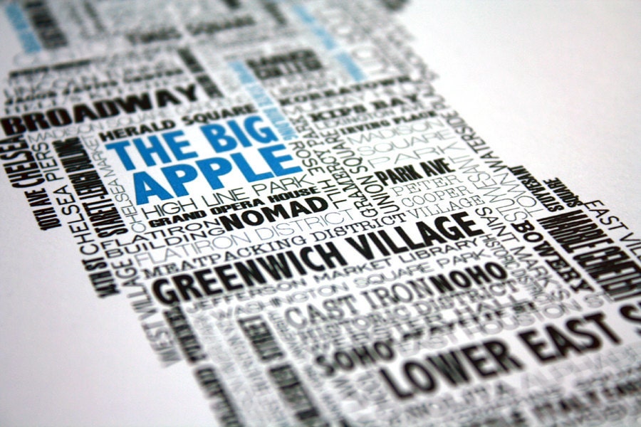 Manhattan Typography Map 8x10 Print