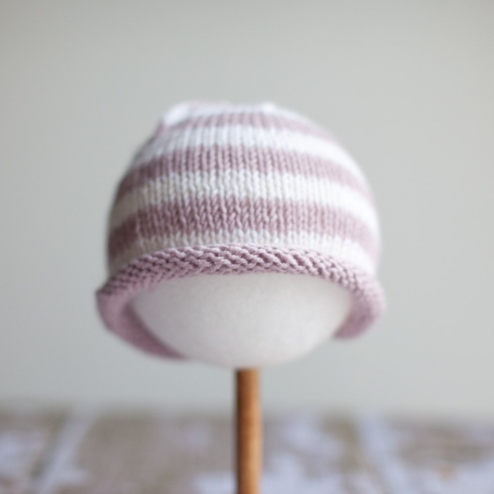 Luscious Spring Bold Stripe, Roll Brim Knit Hat - Soft Lavender
