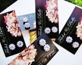 4 pairs of wedding stud earrings - Round solitary rhinestones diamond look alike stud bridal earrings