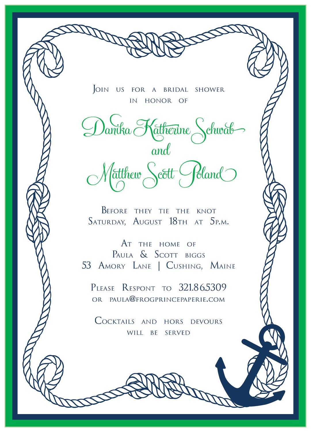 Modern Nautical Custom Bridal Shower Invitation - DIY Printable