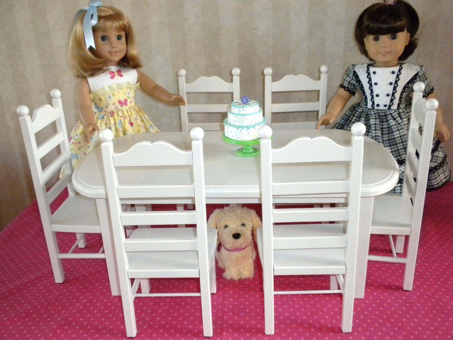 White Donné Table and 6 chair set for American Girl doll