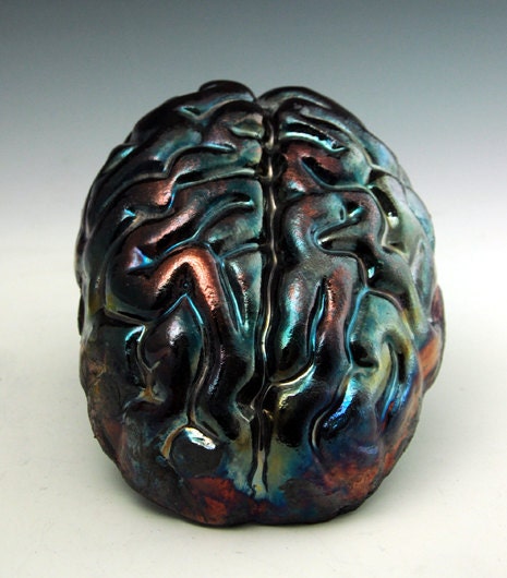 raku brain, copper luster glaze