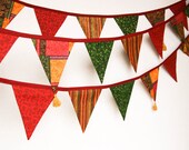 Holiday Garland, Christmas Party Decoration, Festive Fabric Bunting, Red Green Il_170x135