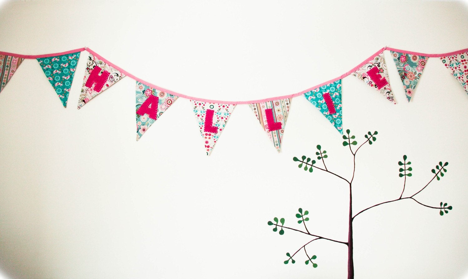 Custom  Birthday  Banner, Fabric Party Flags with Handsewn Letters, Nursery Decoration, Photo Props