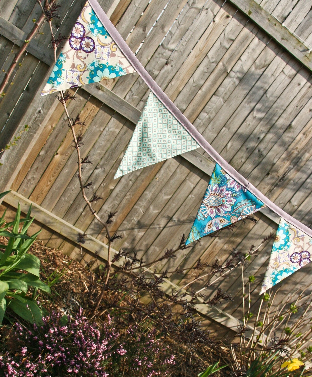 Wedding Garland, Nursery Fabric Bunting, Spring Garden Boho Party Decoration, Photo Prop Floral Banner Il_570xn